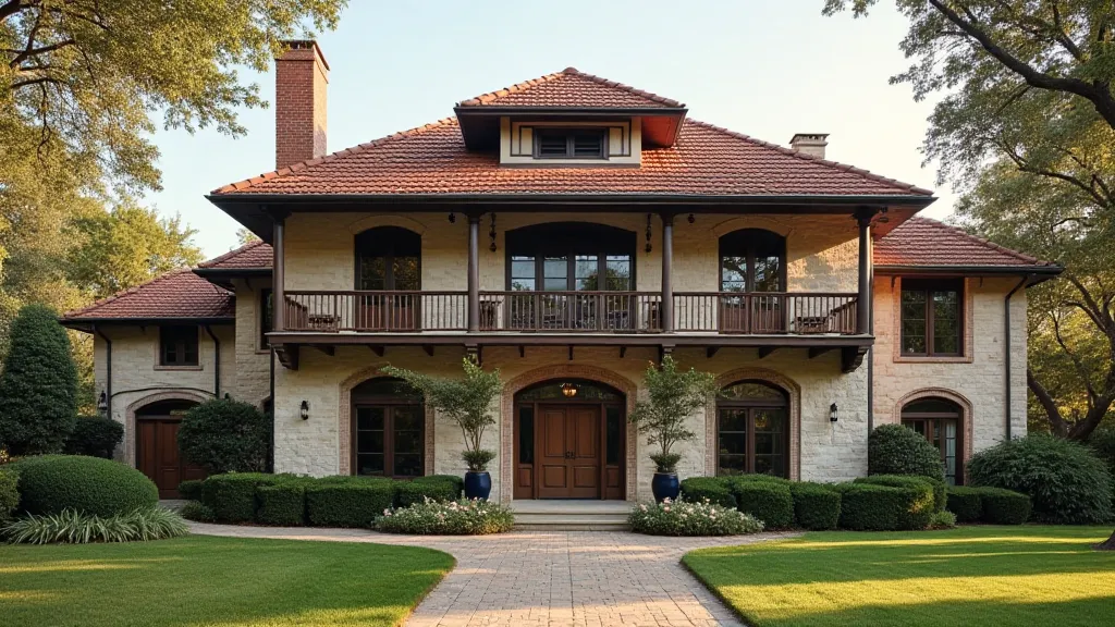 A typical Carolinian Colonial house with a symmetrical facade, piazzas, and a steep roof.