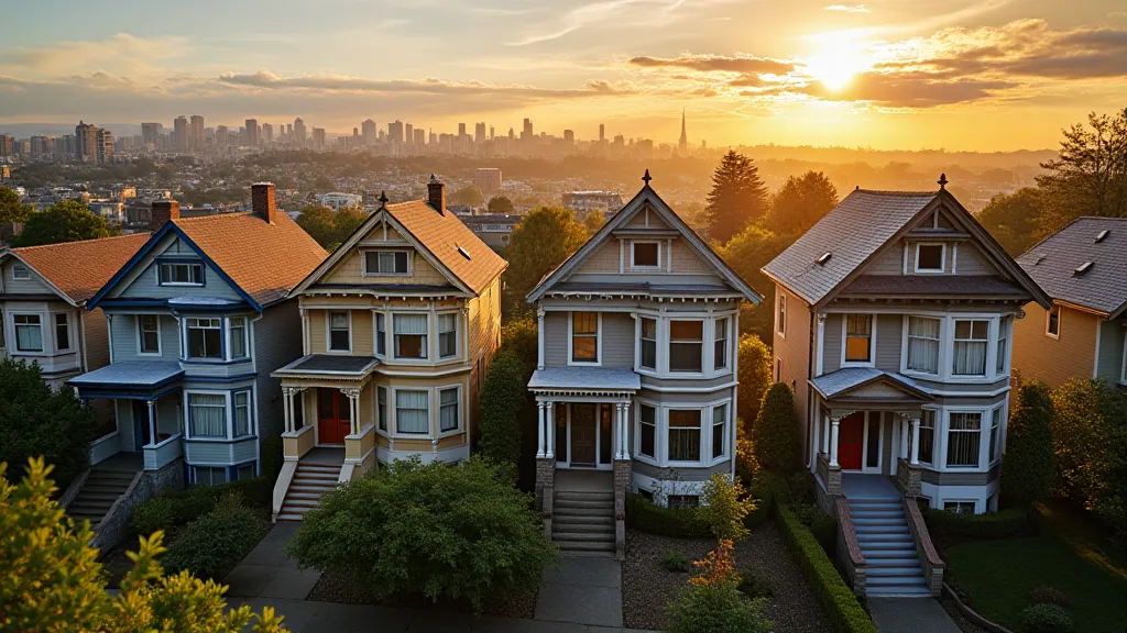 Neighborhood view of Queen Anne houses