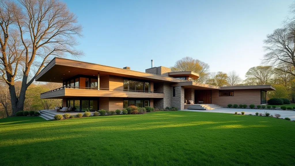 Frank Lloyd Wright's Robie House in Chicago, showcasing the classic Prairie School style.