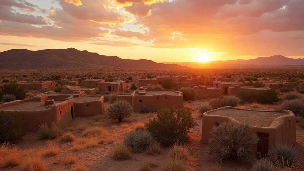 Traditional Pueblo village in a desert landscape