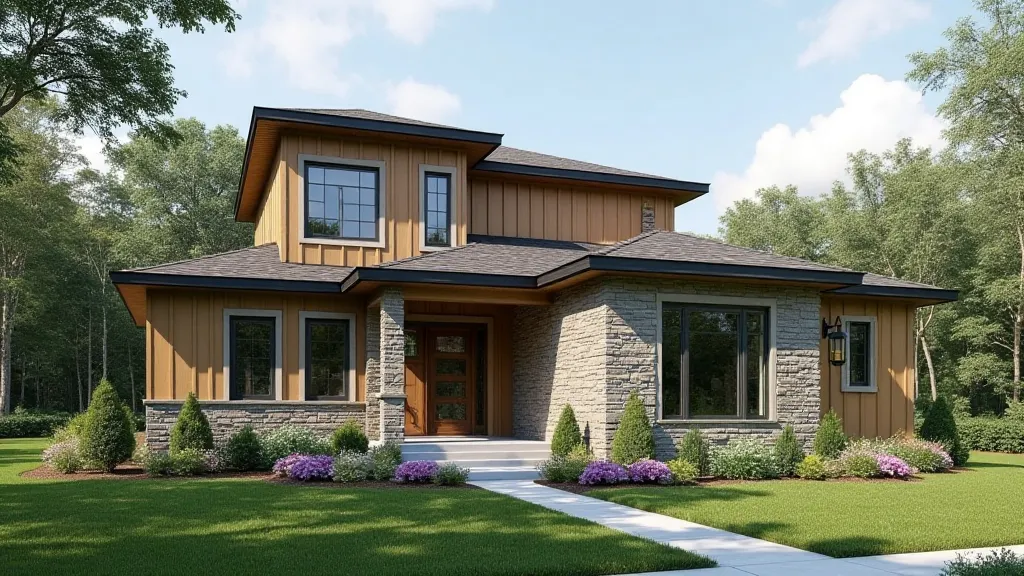A modern Saltbox-style home with updated exterior materials and landscaping.