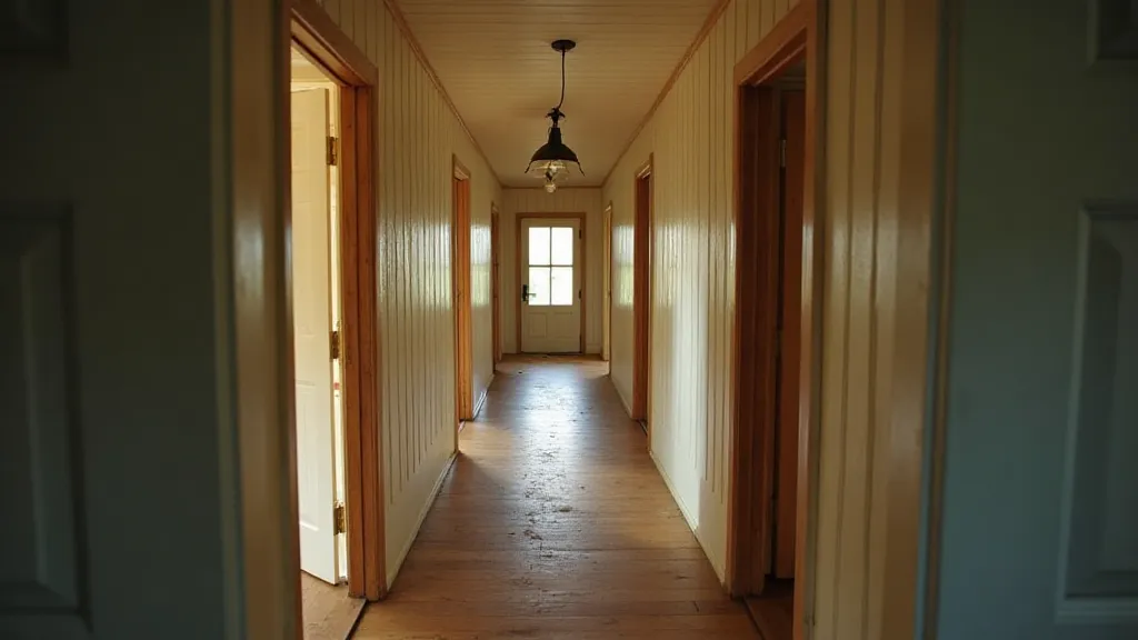 Interior view of a shotgun house showing the linear layout of the rooms.