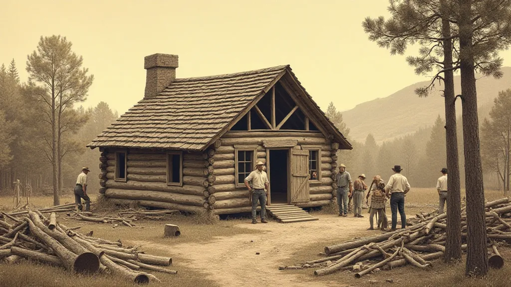Tennessee German settlers building a log cabin