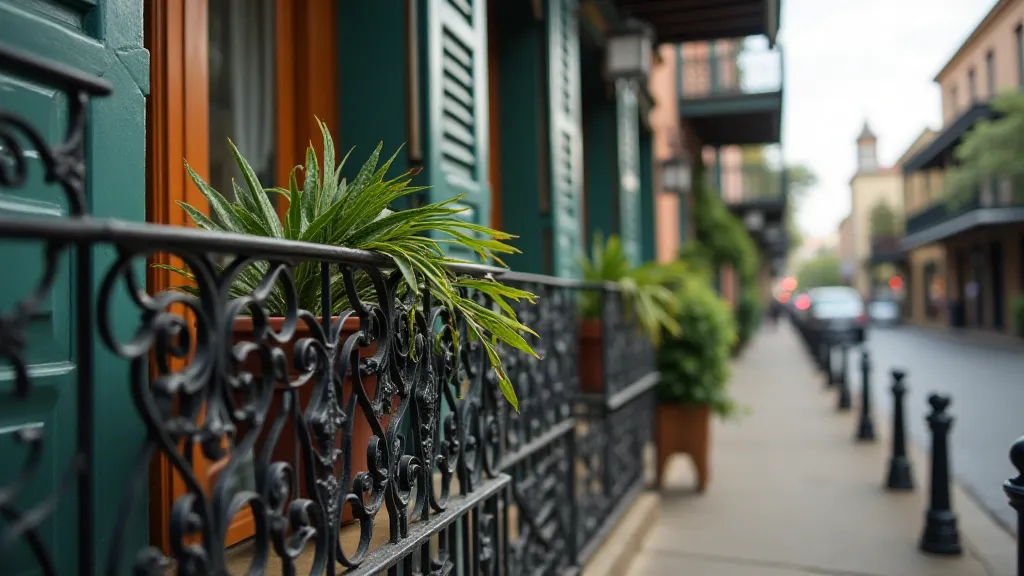 Wrought iron balcony of a French Colonial building